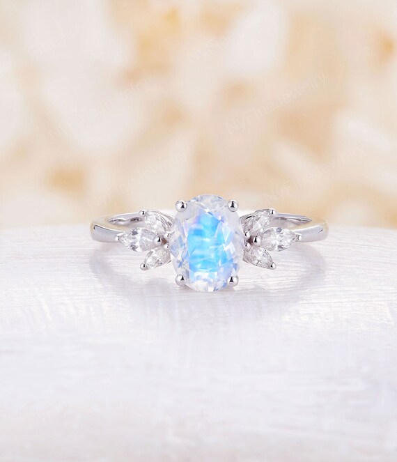Oval Moonstone Engagement Ring Vintage Unique White Gold - Etsy