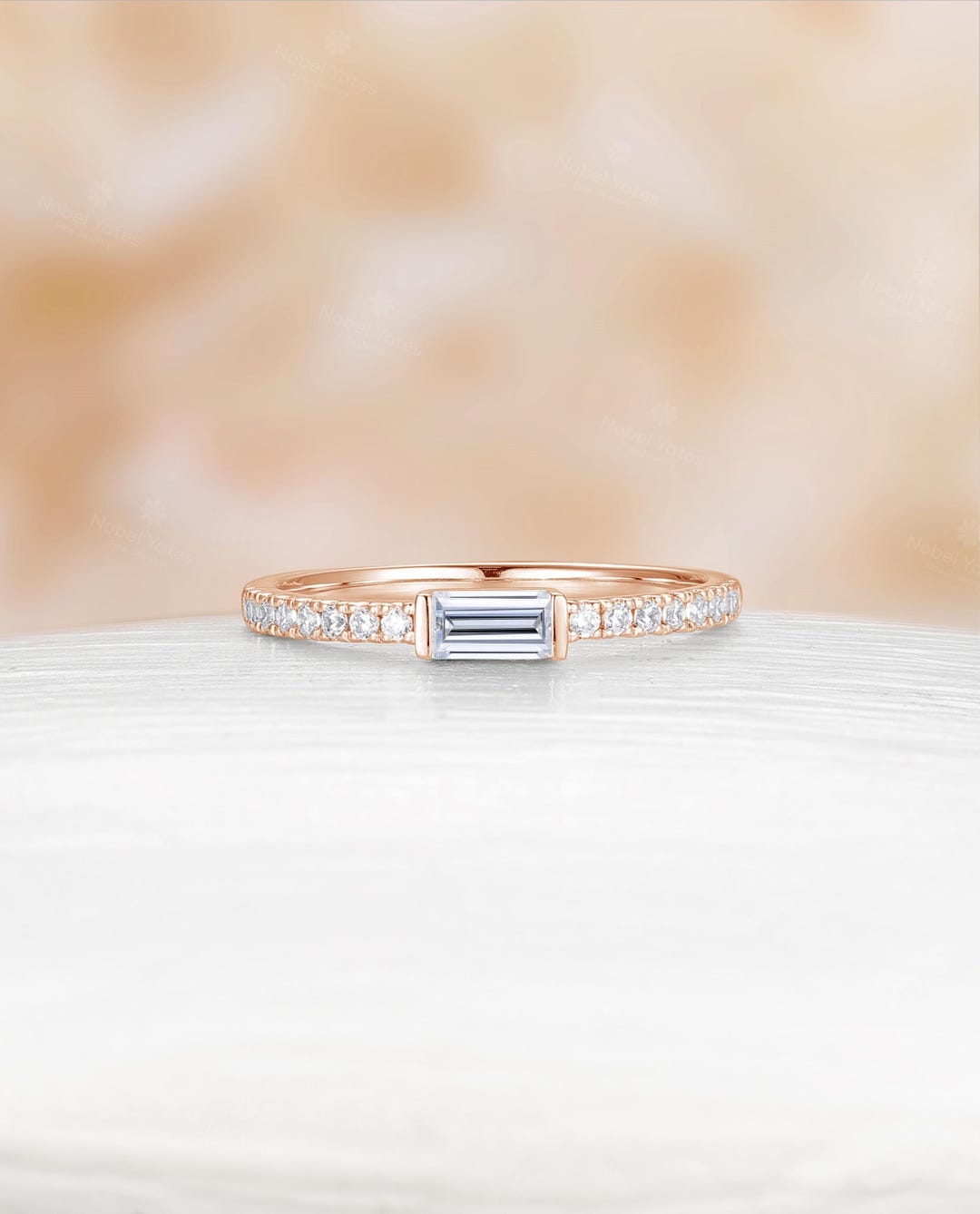 Buy Art Deco Baguette Cut Lab Grown Diamond Wedding Band, 14K Rose Gold ...
