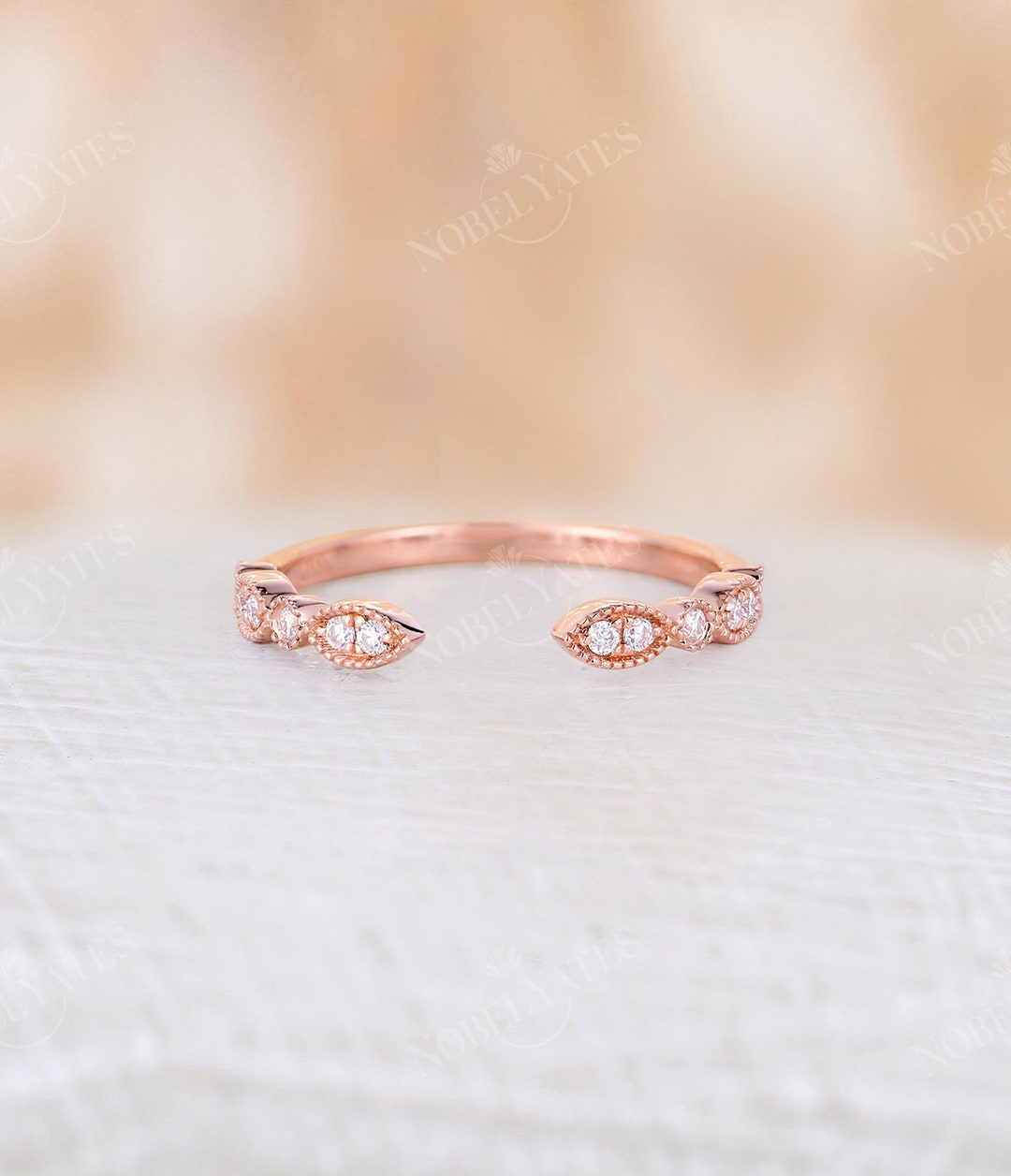 Vintage Marquise Diamond Wedding Band, Dainty Open Wedding Band, Half — free download