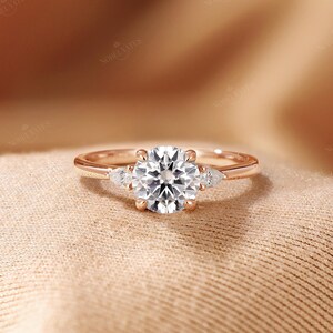 Classic Three Stones Engagement Ring,Lab Grown Diamond Wedding Ring, 18K Rose Gold Ring, Custom Bridal Ring, Delicate Fine Jewelry for Her image 8
