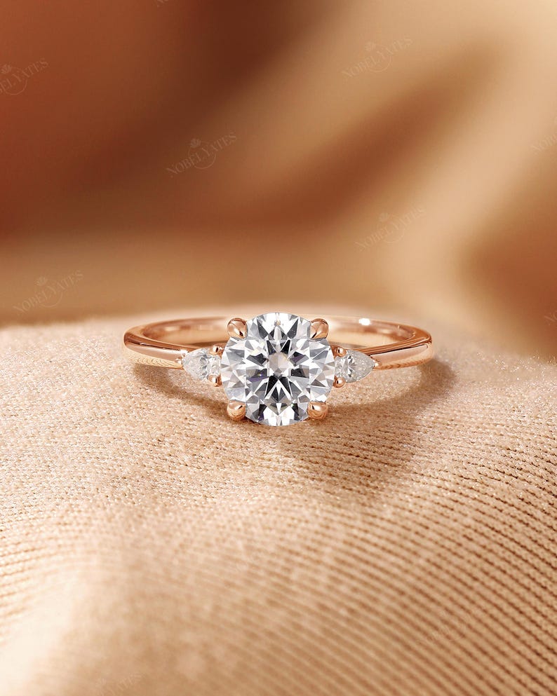 Classic Three Stones Engagement Ring,Lab Grown Diamond Wedding Ring, 18K Rose Gold Ring, Custom Bridal Ring, Delicate Fine Jewelry for Her image 8