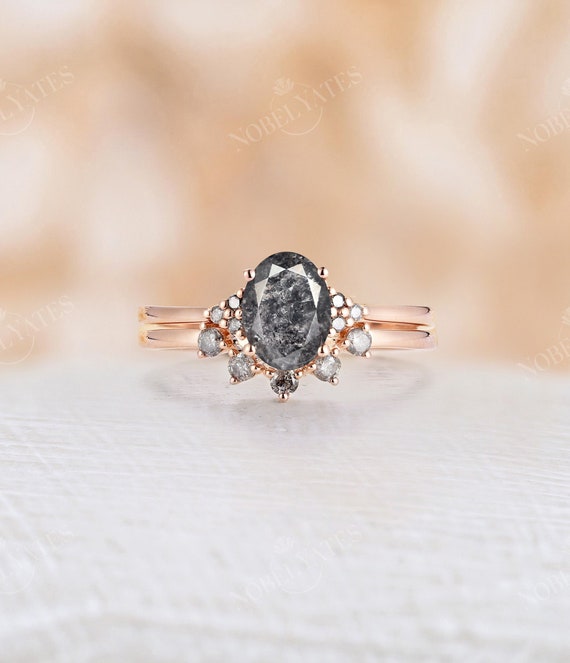 Vintage Salt and Pepper Diamond Engagement Ring Set Rose Gold - Etsy