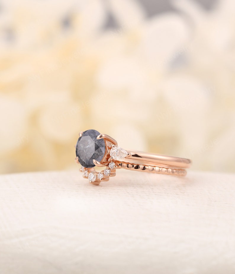 Vintage salt and pepper diamond engagement ring rose gold | Etsy