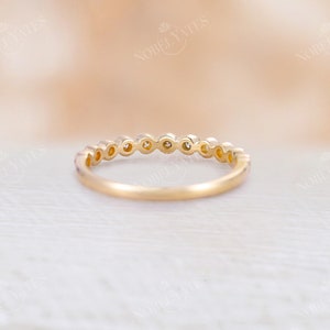 Vintage yellow gold wedding band half eternity band Moissanite ring Delicate stacking Bridal matching milgrain band promise anniversary image 4