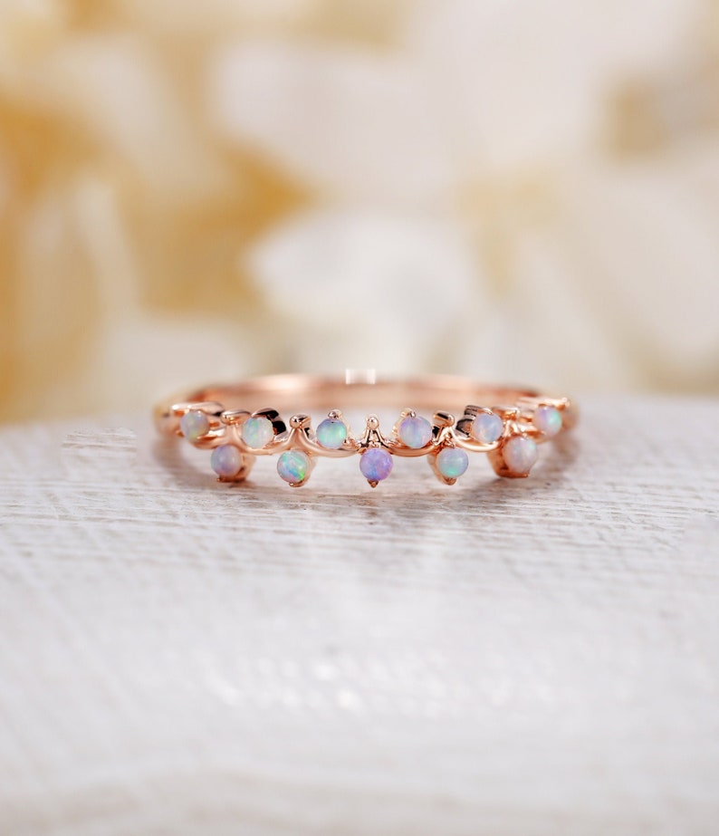 Vintage opal wedding band 14k rose gold band ring Cluster Half image 0