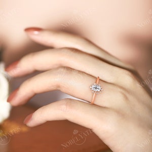 Vintage engagement ring forever One Moissanite ring rose gold oval diamond ring halo art deco ring wedding Anniversary ring bridal ring Natural diamond