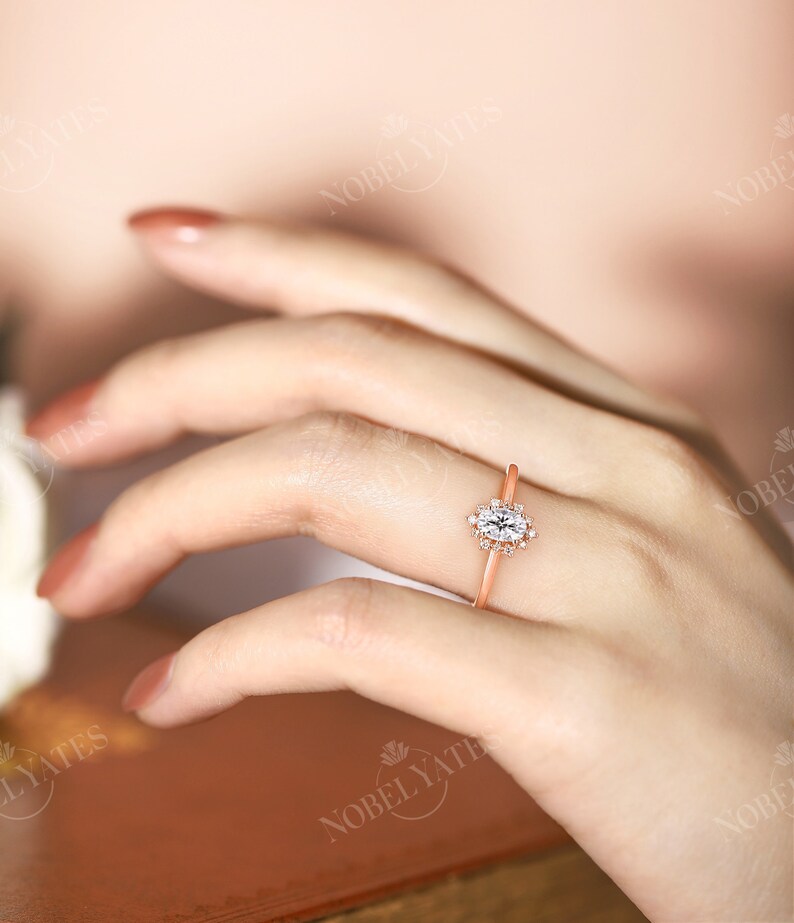 Vintage engagement ring forever One Moissanite ring rose gold oval diamond ring halo art deco ring wedding Anniversary ring bridal ring Natural diamond