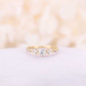 Vintage Moissanite engagement ring dainty rose gold engagement ring unique cluster diamond ring round cut bridal Promise Anniversary ring image 6
