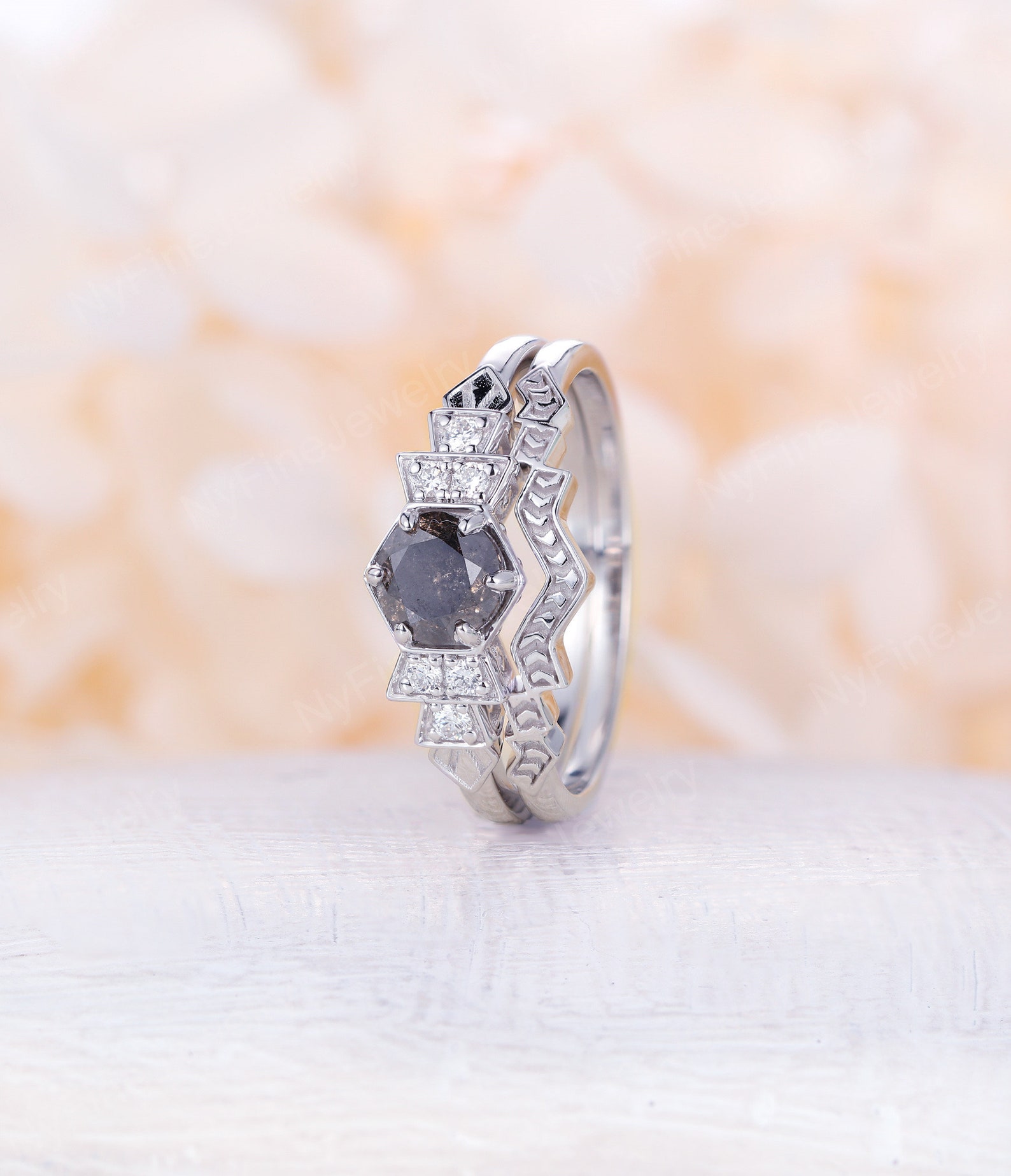 Salt and pepper engagement ring set Vintage Art deco Etsy