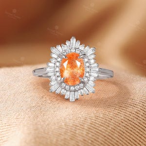 African Sunstone Engagement Ring, Double Halo CZ Ring, 18K Rose Gold Ring, Art Deco Tibetan Sunstone Ring, Custom Gemstone Rings for Women image 8