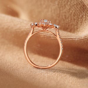 Vintage Marquise Lab-Grown Diamond Engagement Ring Set,Half Eternity Wedding Ring Set,2Pcs 18K Gold Ring,Halo Floral Design Ring Fiancé Ring image 9