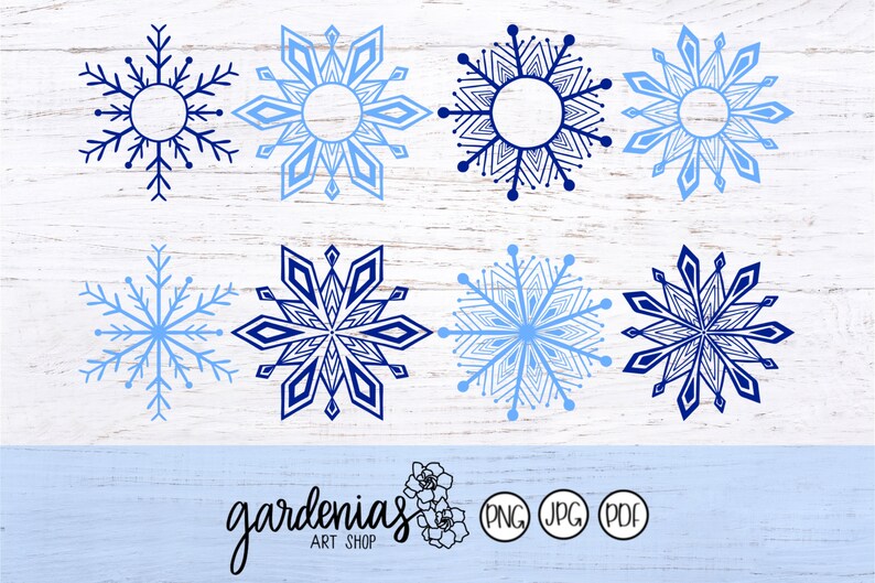 Download Snowflakes Monogram Frame Bundle Monogram Snowflake SVG | Etsy