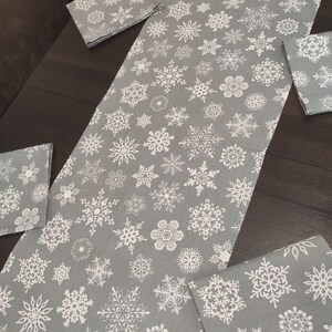 Gray Christmas table runner napkins, Christmas table set, snowflakes runner, gray Christmas table runner, Christmas gift for mom