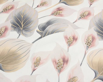 Big flowers pillowcase, exotic flowers bed linen, flowers duvet cover, beige flowers sheet set