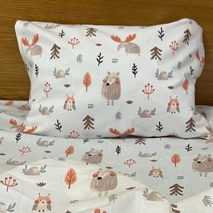 Set di biancheria da letto autunnale per bambini con piccoli animali della foresta, lettino per bambini con animali della foresta, set per bambini con animali della foresta, federe in cotone con animali, set per letto per bambini