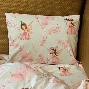 Federa con fate rosa, federa con elfi rosa, lenzuolo per lettino, federa con principessa rosa, set di lenzuola
