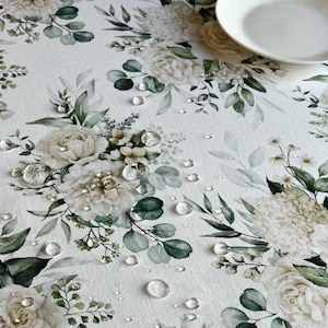 Wedding roses tablecloth, white roses waterproof tablecloth, big roses tablecloth, big waterproof tablecloth, floral roses table top napkins