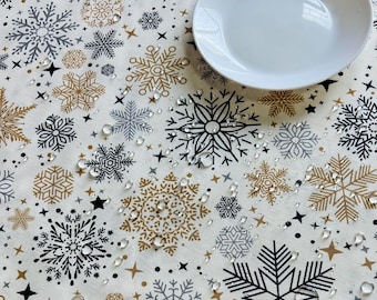 Garnier Thiebaut 雪の結晶模様 テーブルクロス 黄色の雪の結晶の防水テーブルクロス、冬用テーブルクロス、雪の結晶の