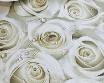 Manteles impermeables con rosas blancas grandes, caminos de mesa con flores de rosas blancas, manteles individuales, servilletas, manteles para restaurantes, manteles para bodas