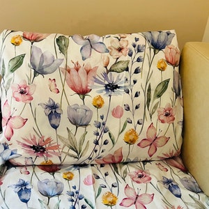 Butterflies and wild flowers pillowcases, Butterflies wild flowers bedding sheets, wild flowers bedding set, flowers bed linens