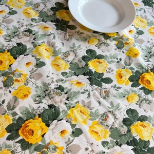 Yellow flowers tablecloth, roses waterproof table cloth, summer tablecloth, flowers tablecloth, yellow print tablecloth