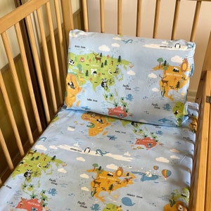 Blaue Landkarte Kleinkind Kissenbezug, blaue Landkarte Kleinkind-Set, blaue Kinderbett Bettwäsche, blaue Kinder Bettwäsche, Baby Bettwäsche Set