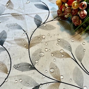 Beige grey leaves tablecloth, big waterproof leaves tablecloth, leaves table runner, water resistant beige tablecloth