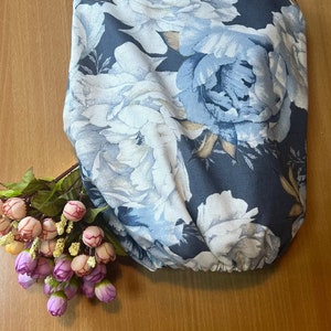 Round tablecloth elastic band blue peonies flowers, flowers round fitted tablecloth, round table flower cloth