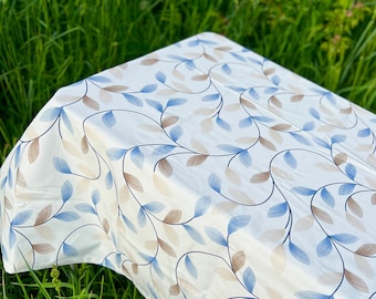 Blue beige leaves tablecloth, big waterproof leaves tablecloth, blue leaves table runner, water resistant grey blue beige leaves tablecloth