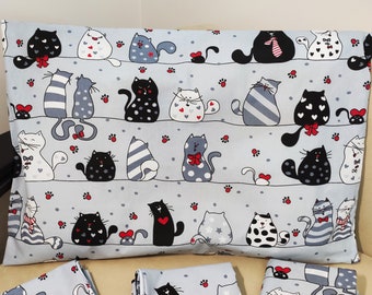 Gray white cats pillowcases sheet, bedding set gray cats kids toddler adult, Queen King size set cats sheet, crib bedding cat, cot bed cats