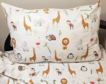 Ensemble de literie animaux africains, lit bébé animaux africains, ensemble pour tout-petits animaux d'Afrique, taies d'oreiller en coton tortue lion flamant rose, ensemble de literie pour enfants