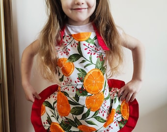 Delantal niña naranja, delantal cocina niñas, delantal para niñas pequeñas, delantal impermeable niñas, delantal frutas, regalo para niña
