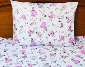 Pink ballerina pillowcases, ballerina girl Queen King size pillowcase, crib bedding ballerina, cot bed ballerina, pointe shoes pillowcases