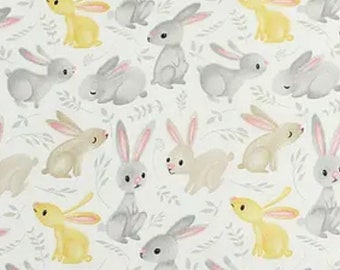 Funda de almohada con conejitos pequeños de color amarillo y gris, ropa de cama para niños con conejitos, cuna para conejitos, sábanas para cuna con conejitos, manta para niños pequeños con conejitos