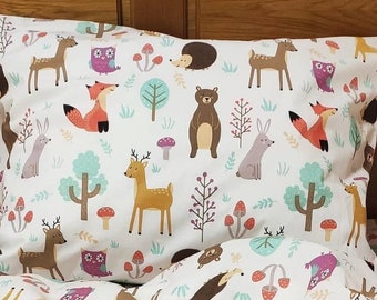 Forest animals kids bedding set, forest animals cot bed, forest animals toddler set,  animals cotton pillowcases, kids bedding set