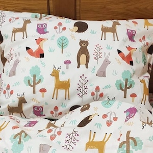 Forest animals kids bedding set, woodland animals cot bed, forest animals toddler set,  animals cotton pillowcases, kids bedding set