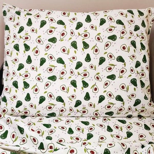 Avocado pillowcase, avocado bedding set, avocado sheet set, fruity print bedding, Queen size avocado, king size avocado, toddler set avocado