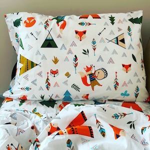 Camping Bettwäsche, Wald Kissenbezüge, Bettwäsche-Set für Kleinkinder, Bettlaken für Kinderbett, lustige Bettwäsche-Set, Einzelbettbezug, Bettbezug für Kinder