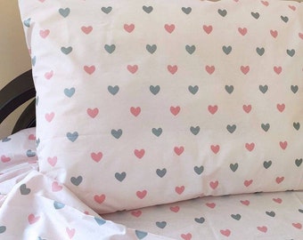 Glitter hearts pillowcases, pink hearts bedding set, glitter hearts fitted sheet, silver hearts sheet set, hearts Twin set, hearts Full set