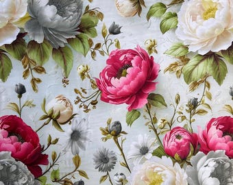 Big peonies satin pillowcase, big flowers satin bedding set, big flowers sheet set duvet cover sateen bed linen