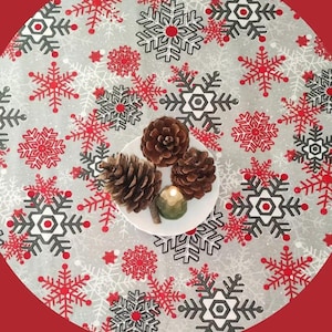 Snowflakes waterproof tablecloth, gray Christmas tablecloth, snowflakes Christmas runner, red Christmas tablecloth, new year tablecloth