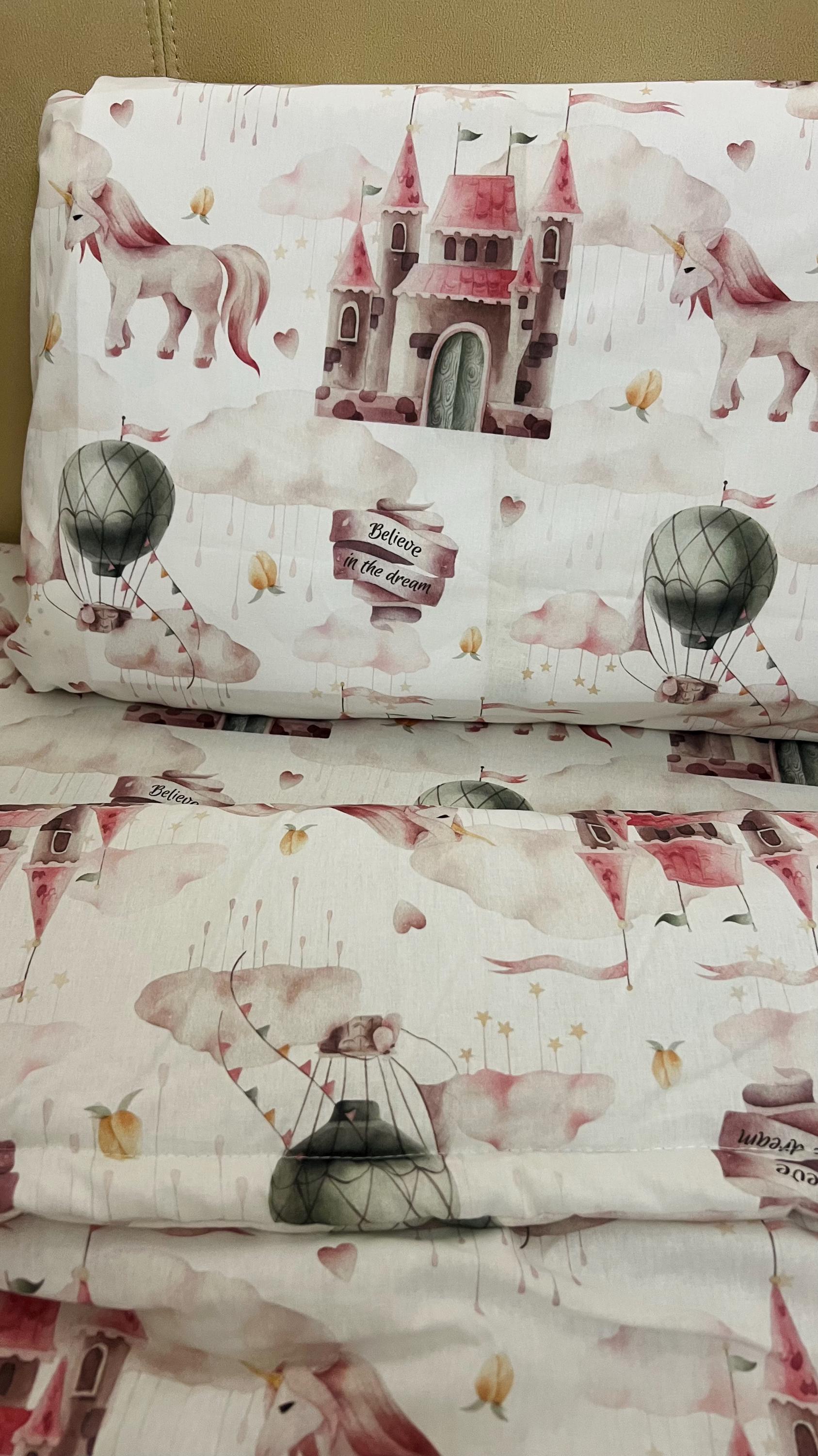 Set di biancheria da letto con castelli di unicorni rosa, lettino rosa per bambine, set per neonati con castelli da principessa per bambini, federa per cuscino da bambina, set di biancheria da