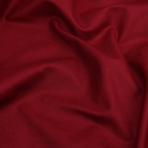 Può includere: Un primo piano di un tessuto rosso scuro con pieghe e grinze morbide.