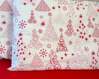Fundas de almohada de árbol de Navidad rojo, fundas de almohada de invierno, sábanas de árbol de Navidad, regalo de Navidad, funda de almohada de Navidad
