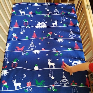 Blauwe kerstpeuterset, blauwe kerstkussensloop, kerstcadeaubeddengoed voor kinderen, kerstwiegbeddengoed, kerstdekbed