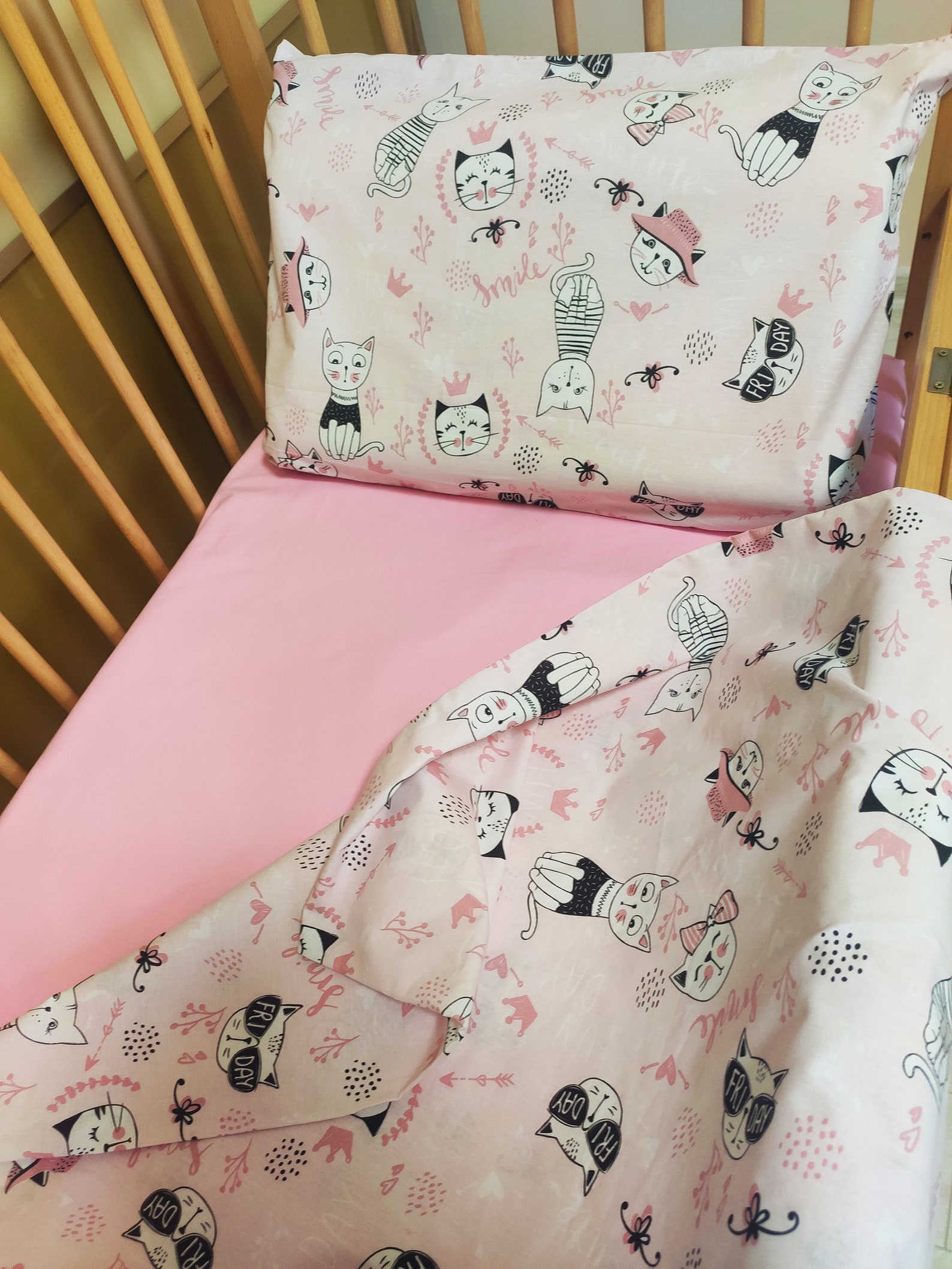 Pink cats crib bedding pink cats cot bed pink cats toddler Etsy
