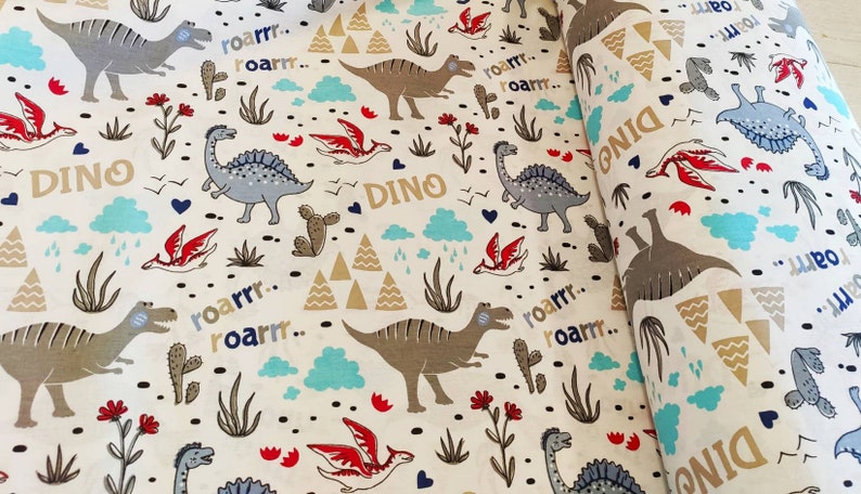 Dinosaur cotton fabric, dino print fabrics, dinosaur printed elite Turkish cotton fabric, dinosaur fabric by the yard fabric image 6