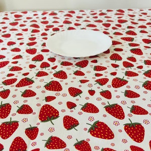Strawberry waterproof tablecloth, strawberry table runner, summer tablecloth, berry tablecloth, flower tablecloth, small print tablecloth image 8
