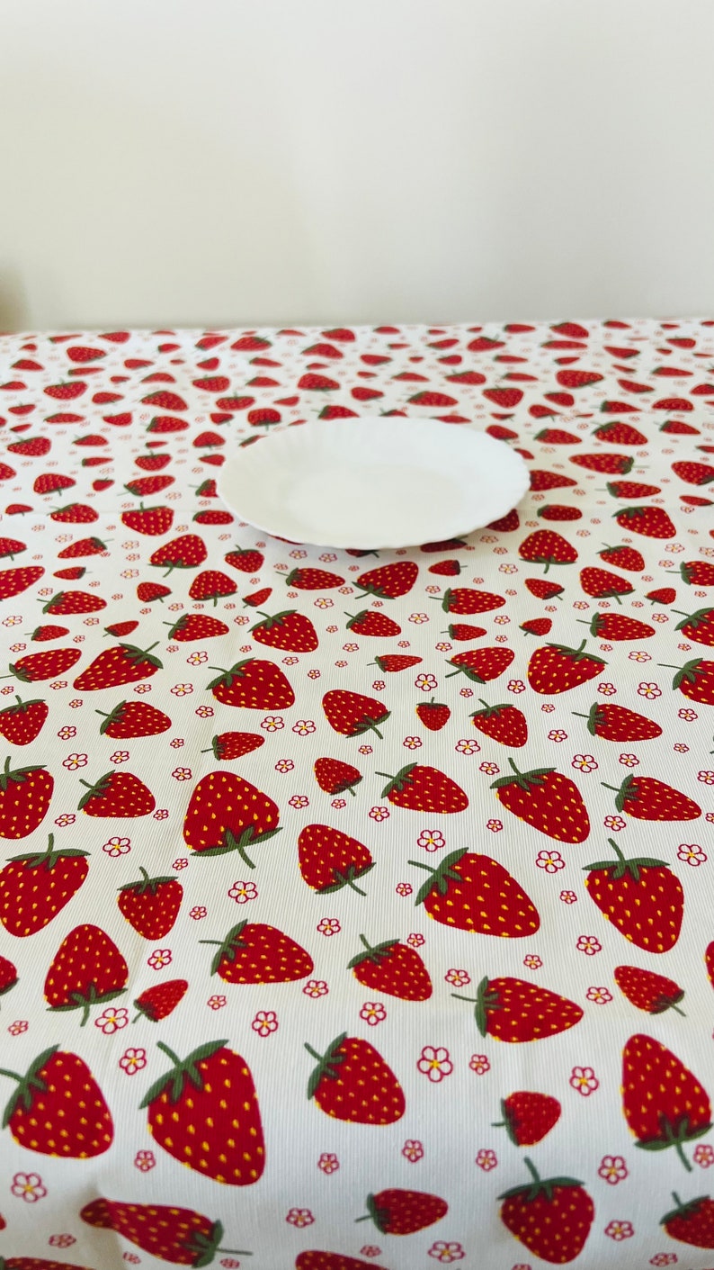 Strawberry waterproof tablecloth, strawberry table runner, summer tablecloth, berry tablecloth, flower tablecloth, small print tablecloth image 8