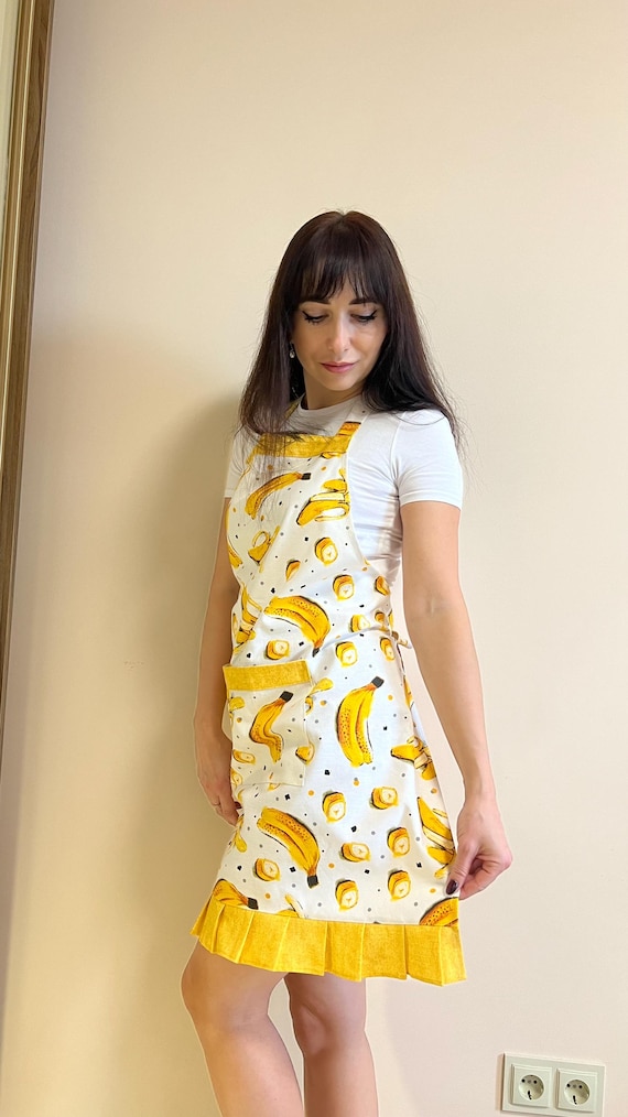 黄色いバナナの防水エプロン、バナナの女性用エプロン、バナナの